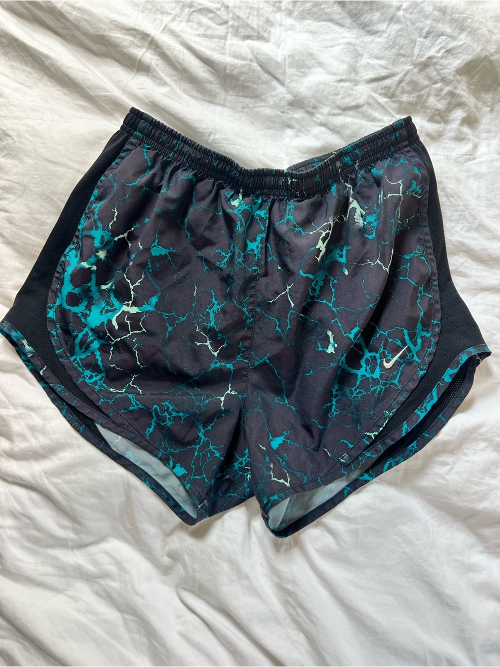 Nike Women's Black & Teal Marble Athletic Shorts